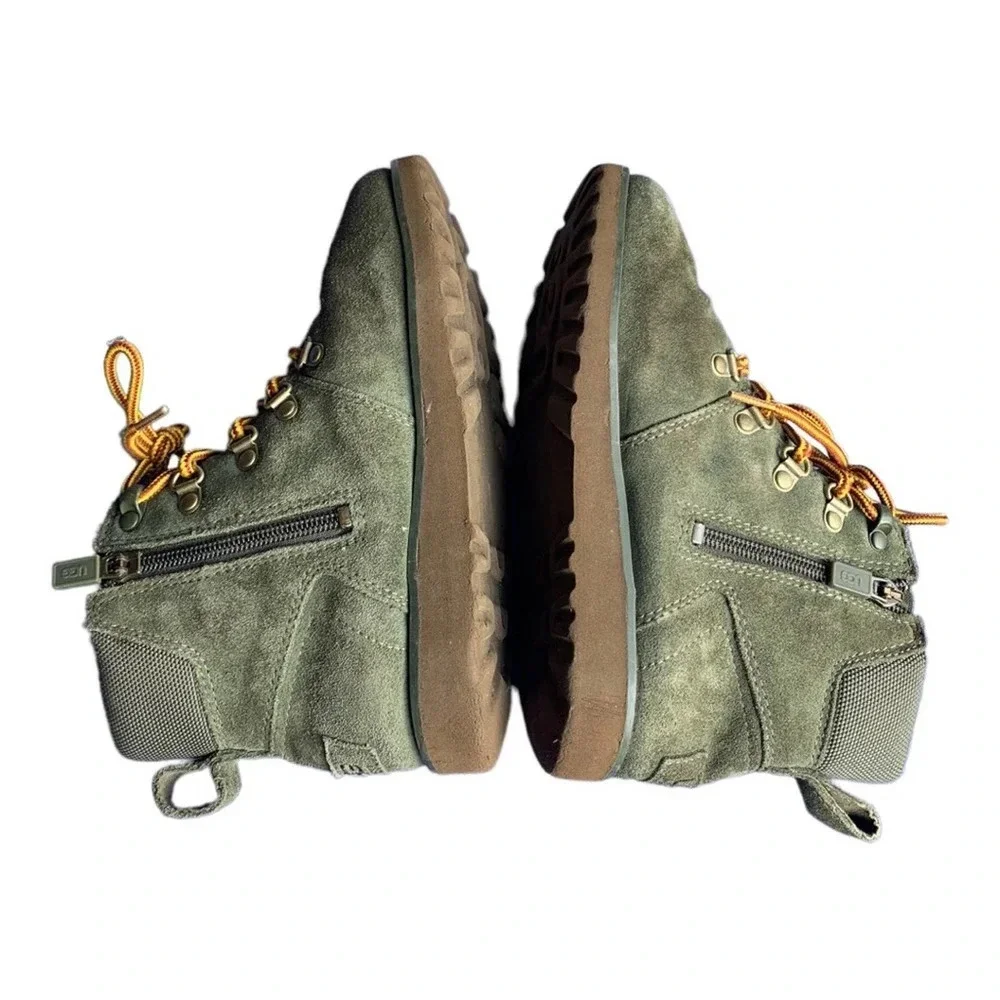 UGG suede boot lace up side zipper army green size 2